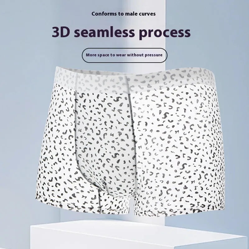 Men's ice silk boxer shorts in a camouflage pattern, showing mid-waist design.