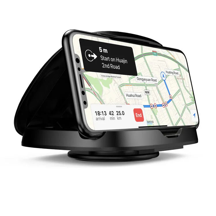 Black plastic rotating car phone bracket with suction cup mount for windscreen or dashboard installation
