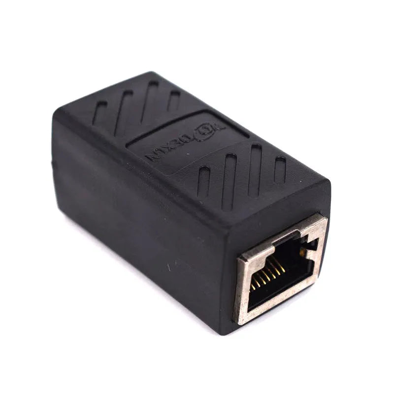 Black RJ45 network cable butt joint extender adapter for connecting two ethernet cables