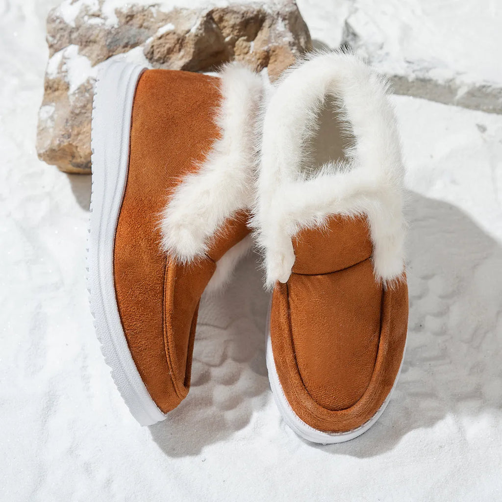 Women's cotton cloth non-slip thick warm boots with oversleeve design, available in black gray and dark brown