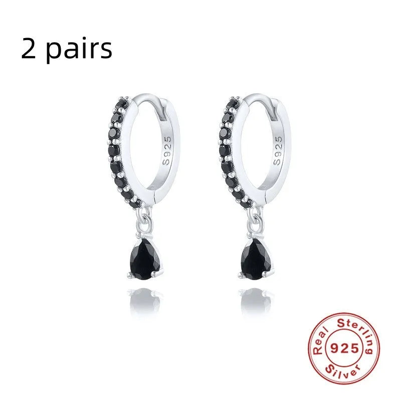 S925 sterling silver geometric water drop earrings with electroplated finish and stone accents