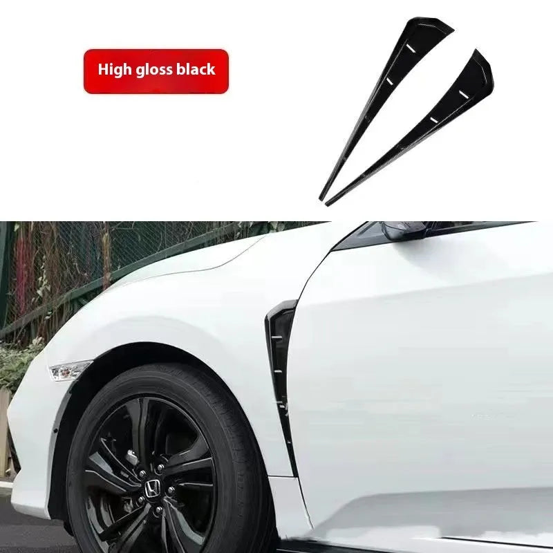 Car modification left and right fender blade side wing pair in black pack and carbon fibre rubber material