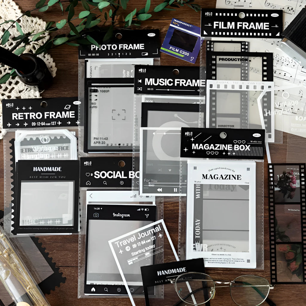 Frame Series retro decorative stickers pack with 15 transparent PET sheets