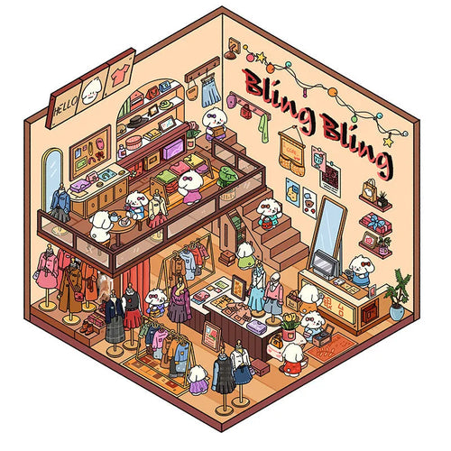 3D landscaping miniature scene stickers featuring Brome puppy Bobo in Korean style