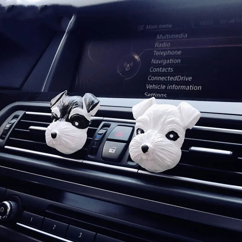 Schnauzer shaped car air outlet perfume in white porcelain with clear fragrance, 5.5cm height