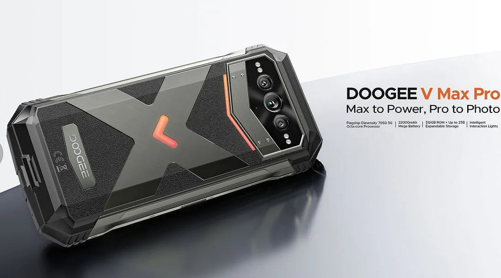 VMAX PRO black Android smartphone showing 6.7-inch display with plastic construction and included charger