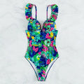 Women's backless printed one piece swimsuit with floral pattern in polyester fabric, S-XL sizes