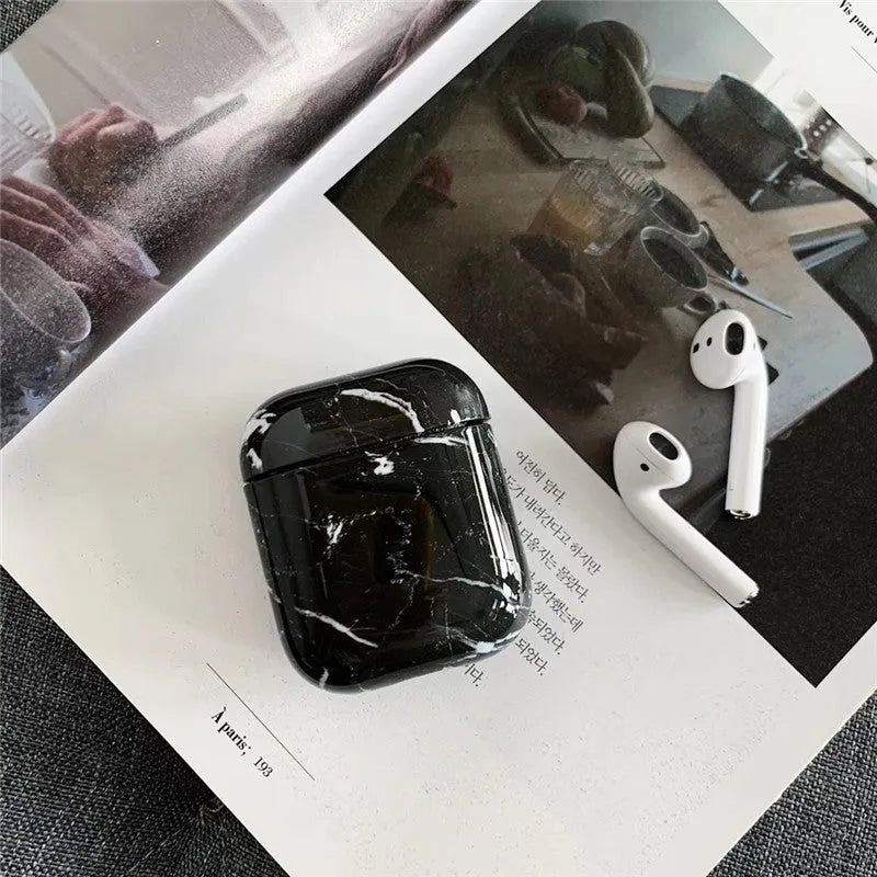 White crack marble pattern hard PC protective case for Apple AirPods charging box.