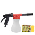 Green handheld foam pot high pressure water gun garden sprayer on a white background.
