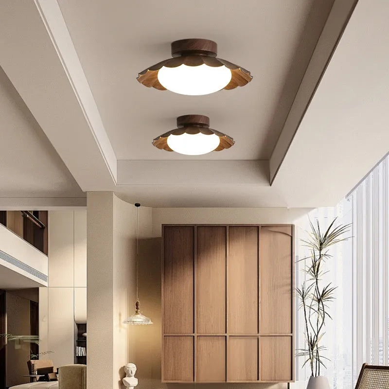 Mid-ancient silent balcony LED ceiling light round 25cm in beige colour with iron frame and acrylic shade