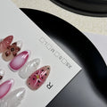 Almond-shaped nail art patch with embossed candy pattern, shown in sizes XS, S, M, L.