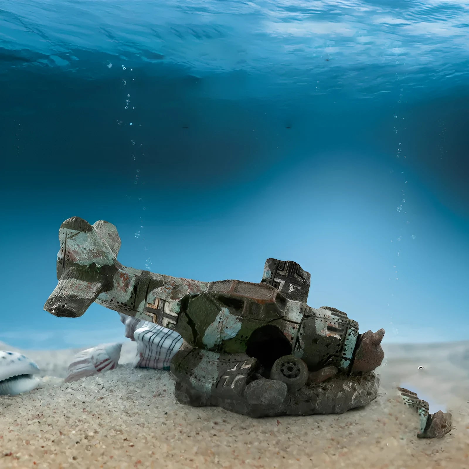 Simulation aircraft wreckage resin aquarium ornament, 8cm long, colour as shown