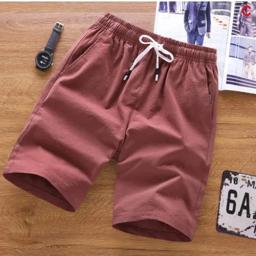 Men's cotton summer shorts in mid-waist design with lace-up placket closure