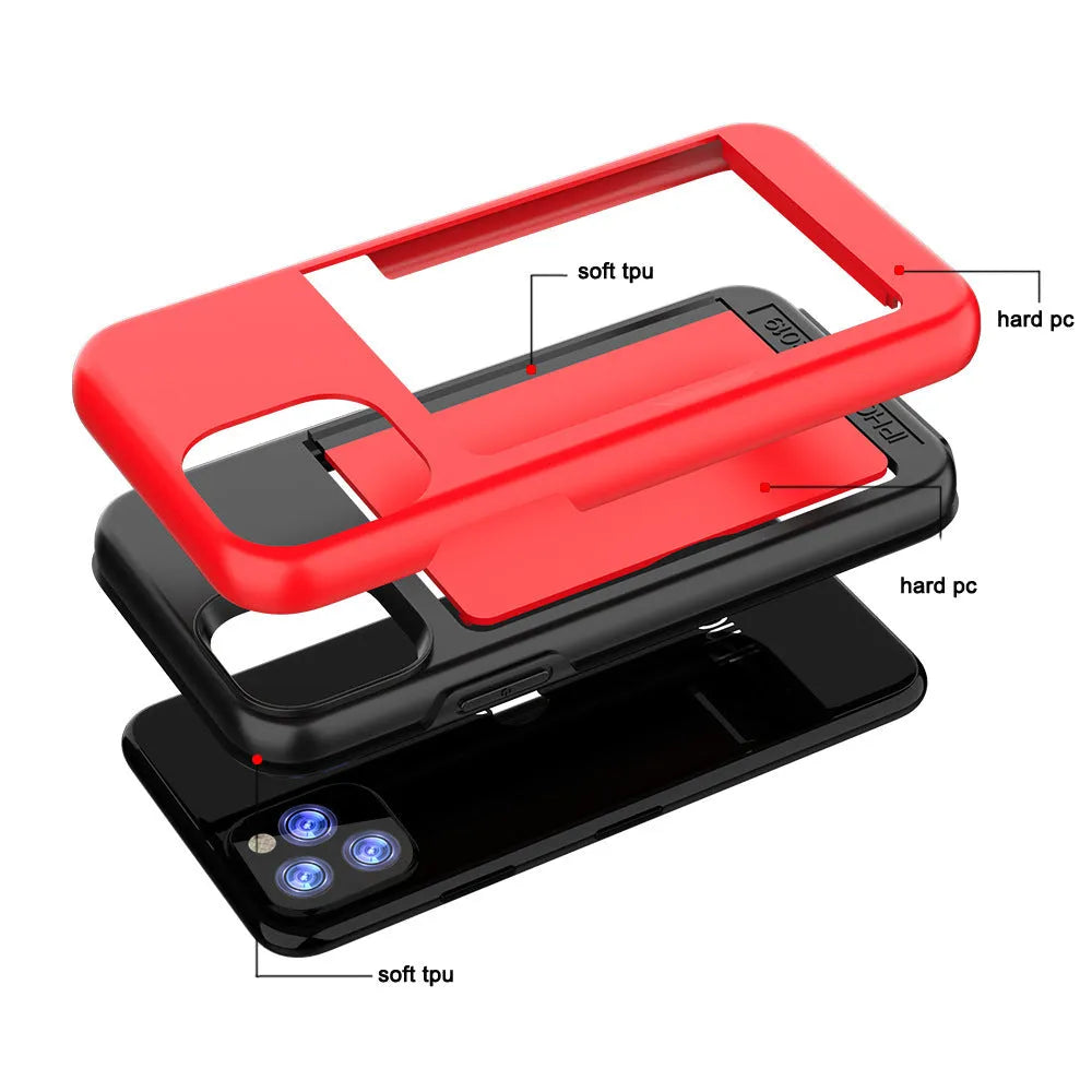 Simple solid-colour TPU and PC back cover case for iPhone 11, 11 Pro, and Pro Max in six colour options.