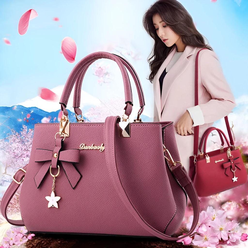 Women's medium cross section square PU casual shoulder handbag with belt decoration and soft handle