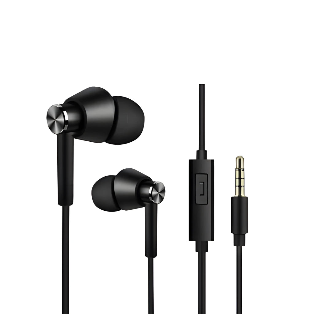 Black and white in-ear earphones with subwoofer for computers and mobile phones, model 65yz7b.
