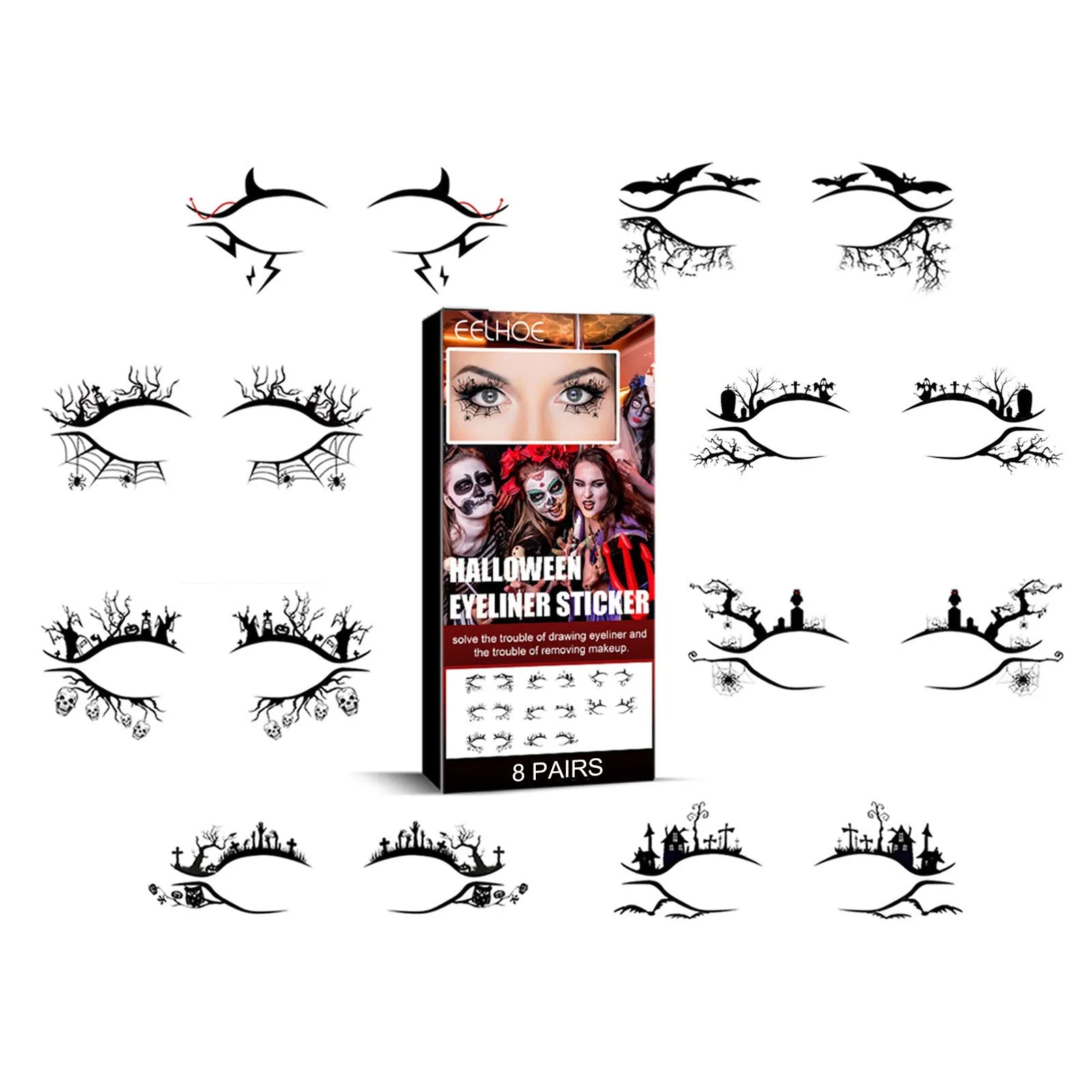 Bat and spider decorative eyeliner stickers for temporary festival makeup application