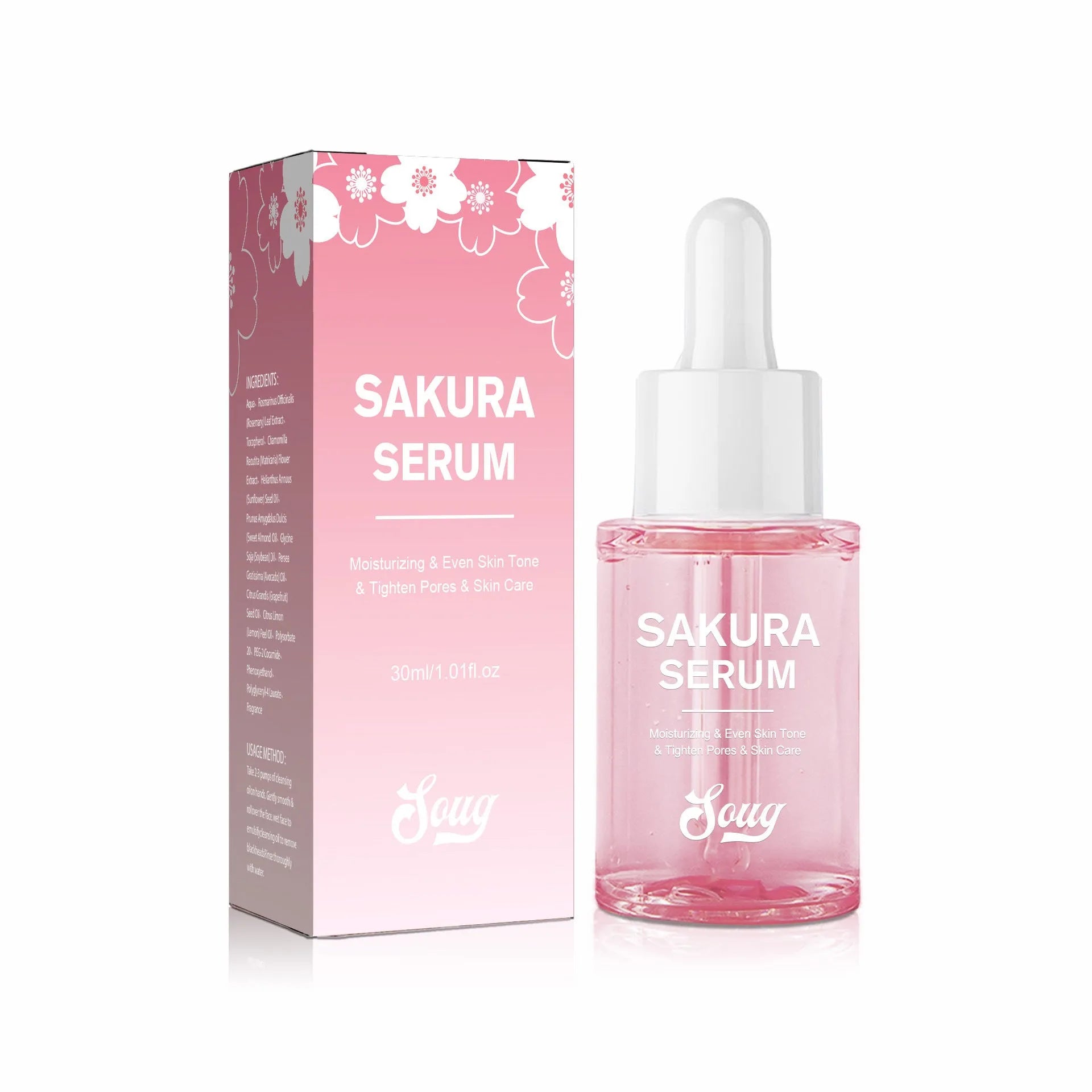 Centella Asiatica facial essence serum 30 ml bottle for pore shrink, brightening, and soothing on a white background