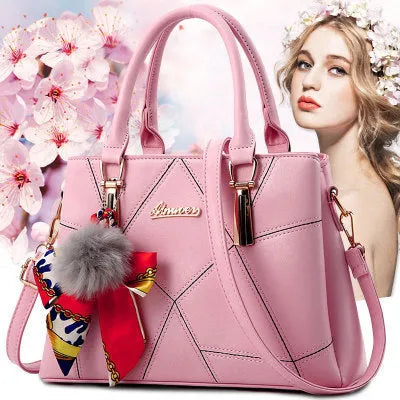 Ladies PU messenger bag with embroidery detail and soft handle in cross-section square shape