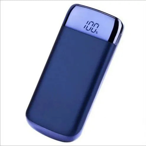 Square alloy-cased power bank with digital display and multiple USB ports in five colour options.