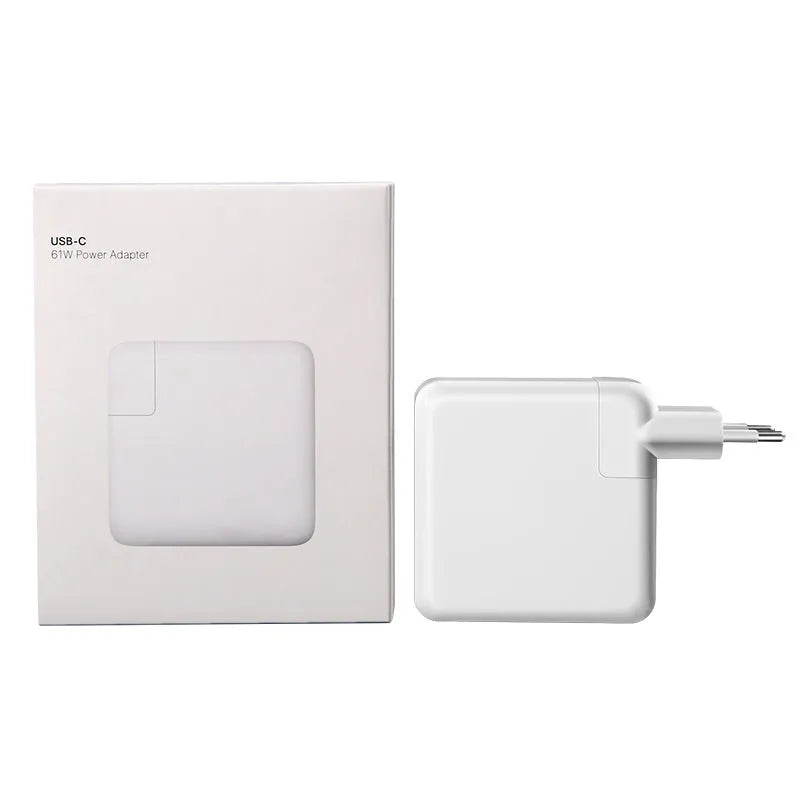 61W USB-C laptop power adapter with international plug options and white cable
