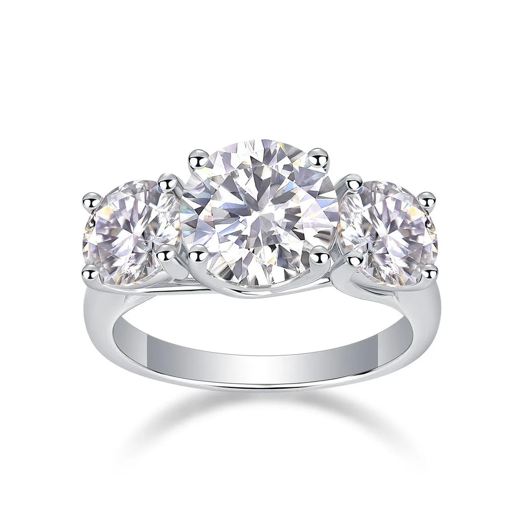 Three Lives Of Fortune wedding ring set with 3-carat moissanite in platinum-plated S925 silver, gift boxed with GRA certificate