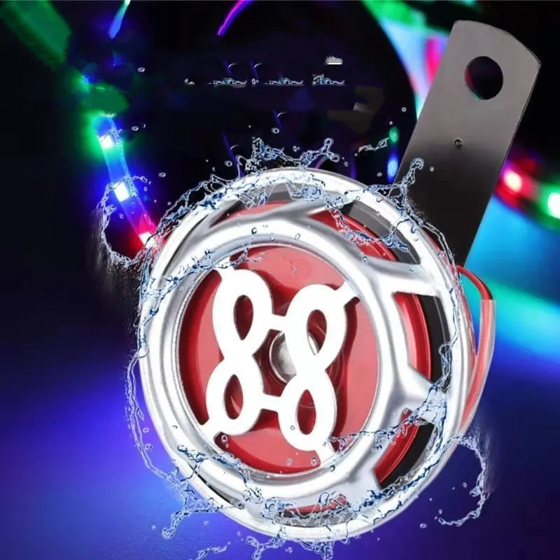 LED horn with crisp sound for motorcycles and cars, available in Blue66 colour option