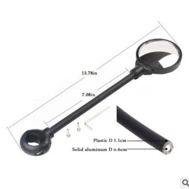 Black metal bicycle rearview mirror with hose adjustment mechanism for handlebar mounting