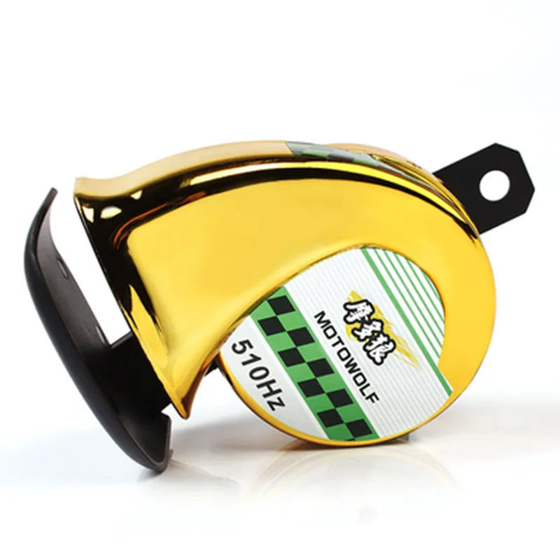 12V car and motorcycle horn with loud 110dB sound output in black ABS plastic