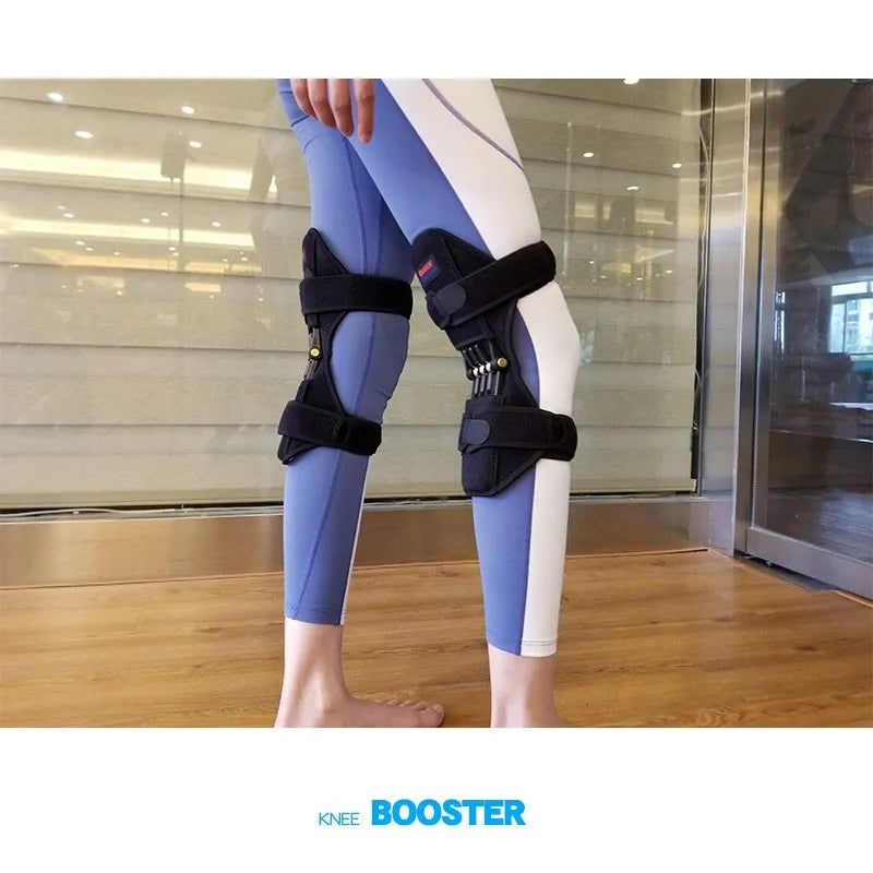 Adjustable knee brace patella support booster with spring mechanism and breathable fabric
