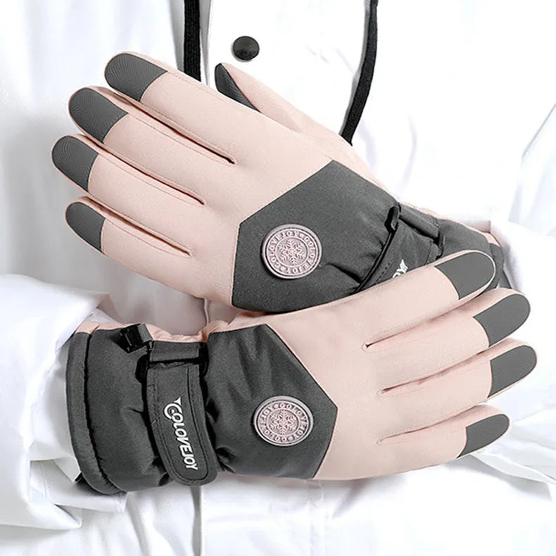 Snowflake cartoon print winter gloves, touchscreen and waterproof, one size, nylon with anti-skid palm
