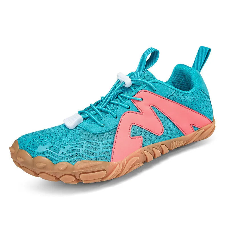 Couple sports climbing shoes in A83 colours with Flyknit lining and rubber soles
