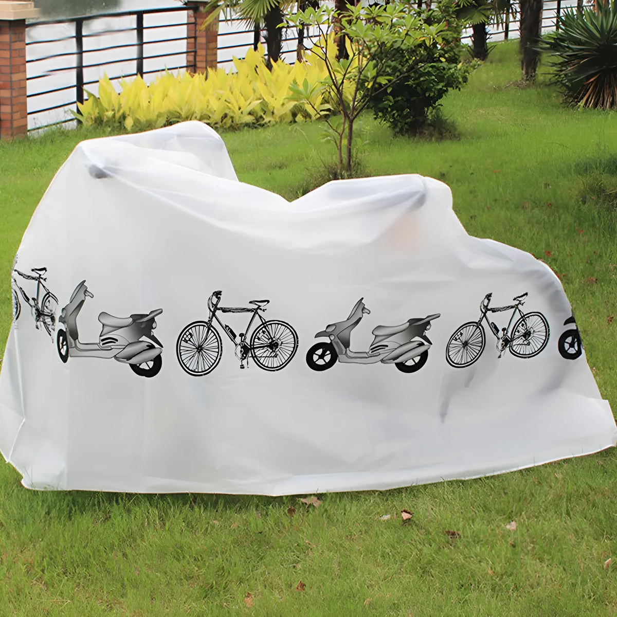 White waterproof polyester bike rain dust cover 210cm x 100cm for outdoor storage