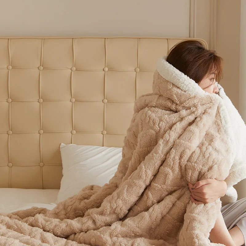 Polyester winter blanket in tea green colour showing thermal flannel texture and rectangular shape