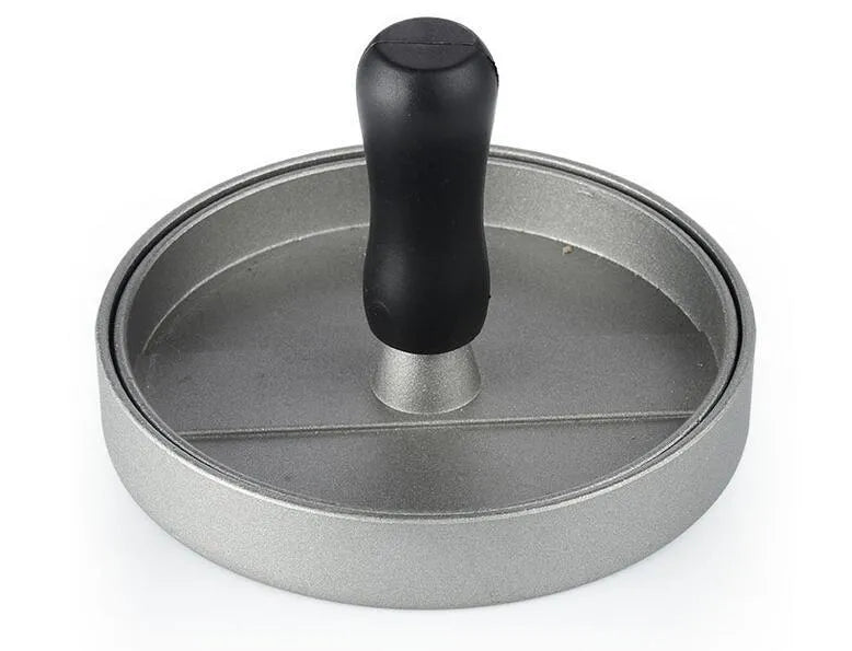 Single aluminium die cast burger press with base and handled plate, 12x12x9 cm size