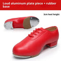 Adult tap dance shoes with leather upper, black men's style, on a plain background.