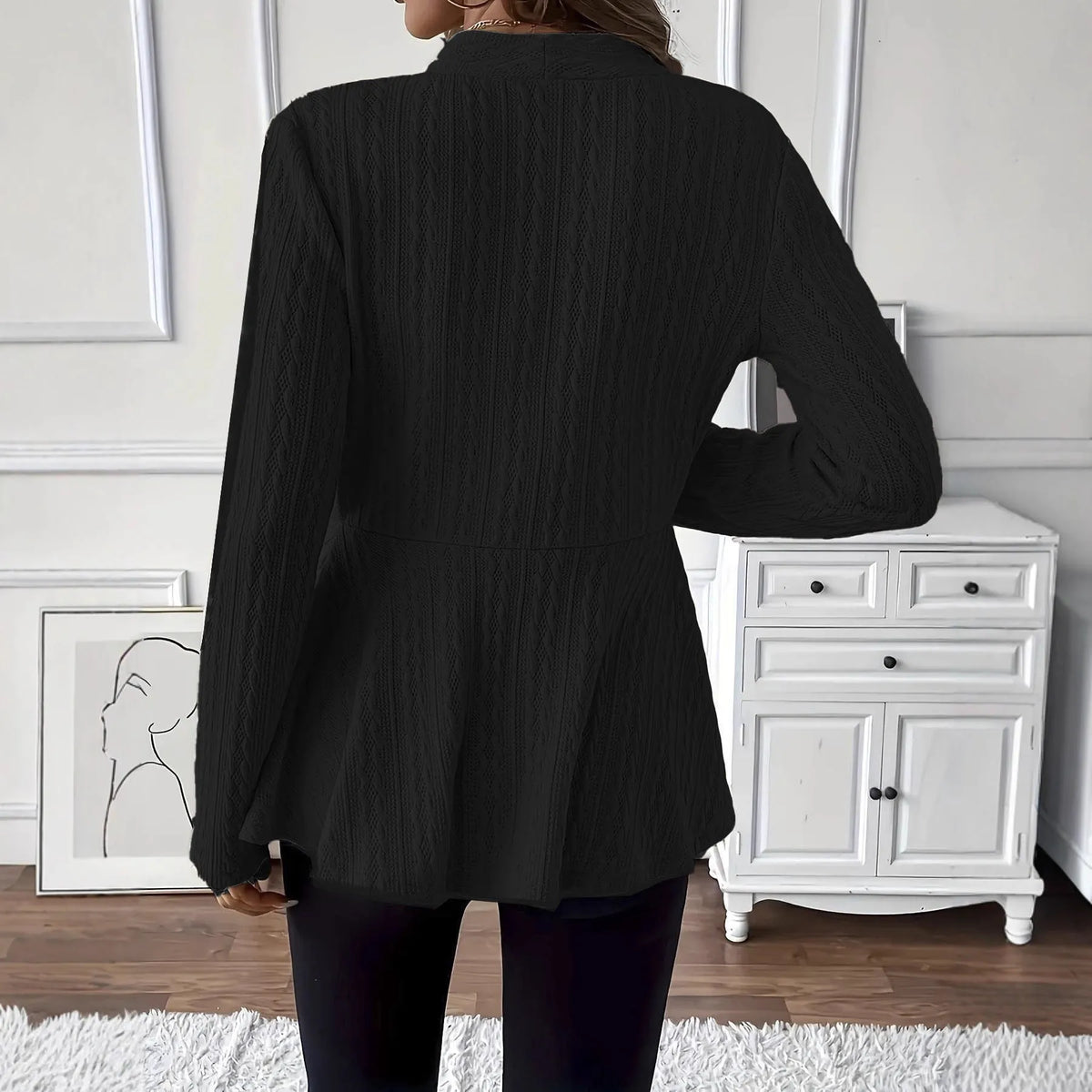 Women's solid colour one button knitted cardigan in apricot with jacquard pattern and long sleeves
