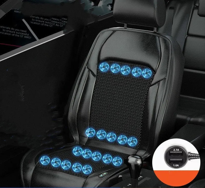Car seat cooling cushion with ventilation fan system in black colour