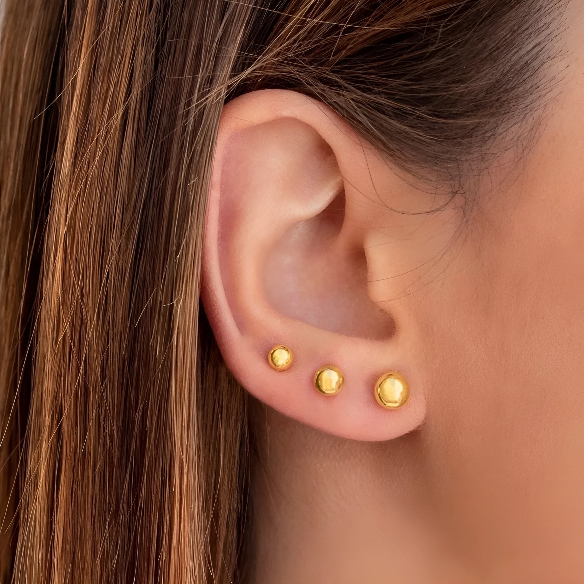 Stainless steel ball stud earrings in minimalist geometric design