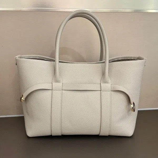 Women's genuine leather single shoulder handbag in horizontal square shape with stitching detail