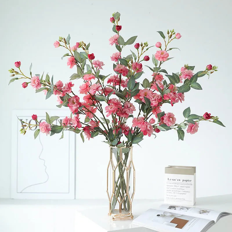 Raw silk simulation fake camellia artificial flower in autumn pink colour for home decor