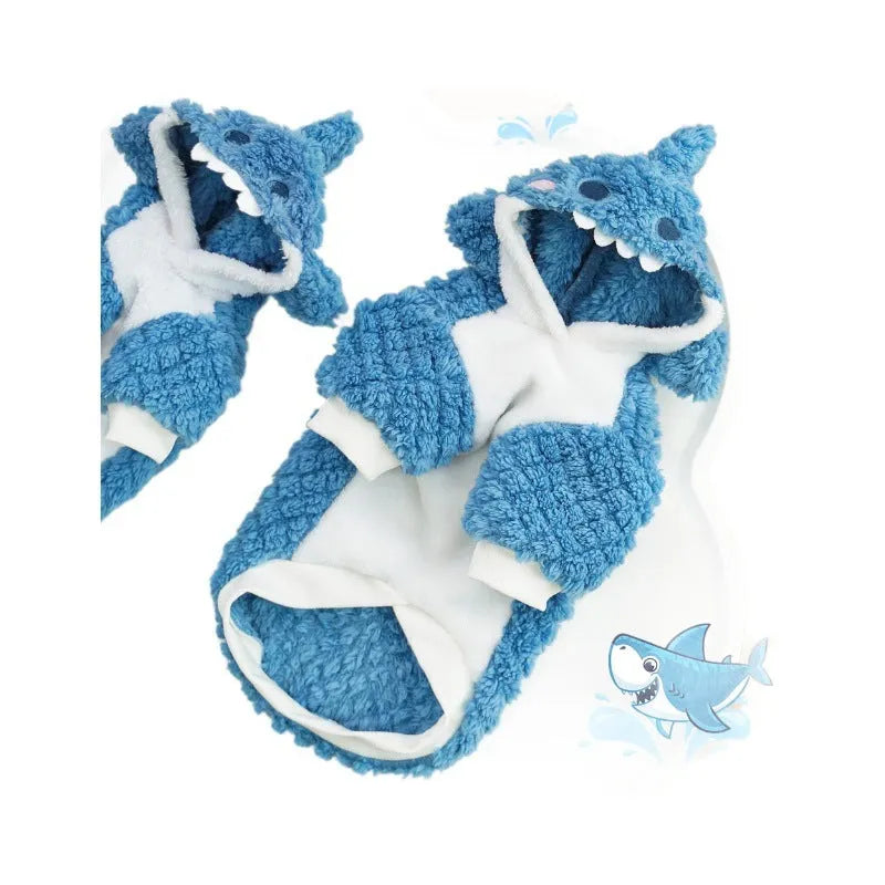 Sea blue shark plush pet costume for dogs and cats with thickened polyester material