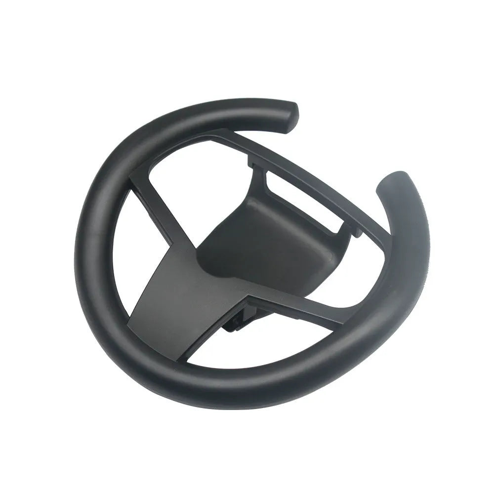 Black ABS PS5 steering wheel attachment clipped onto a SONY PS5 controller for racing games