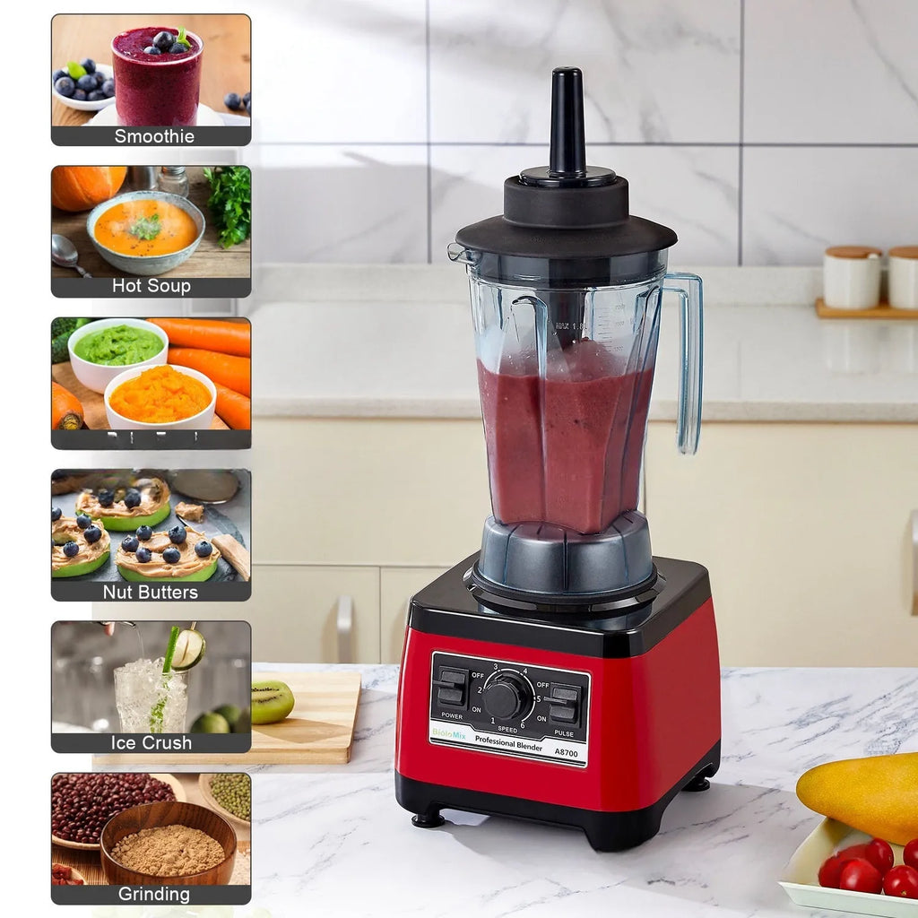 Red industrial style commercial blender with 2L jug and 2200W motor