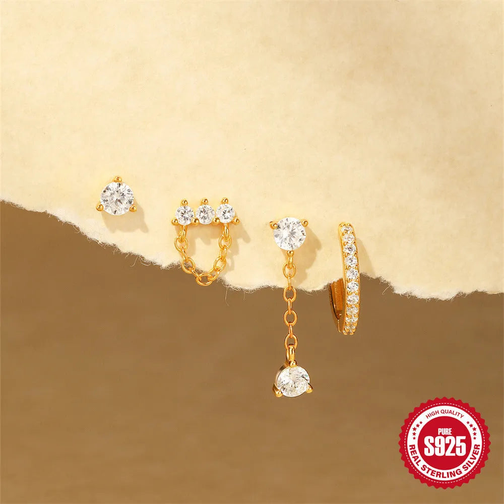 S925 sterling silver clover petal earrings with geometric design in gold electroplated finishes