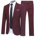 3-piece men's suit set with jacket, trousers, and white shirt in black, polyester fabric, back centre vent, front view
