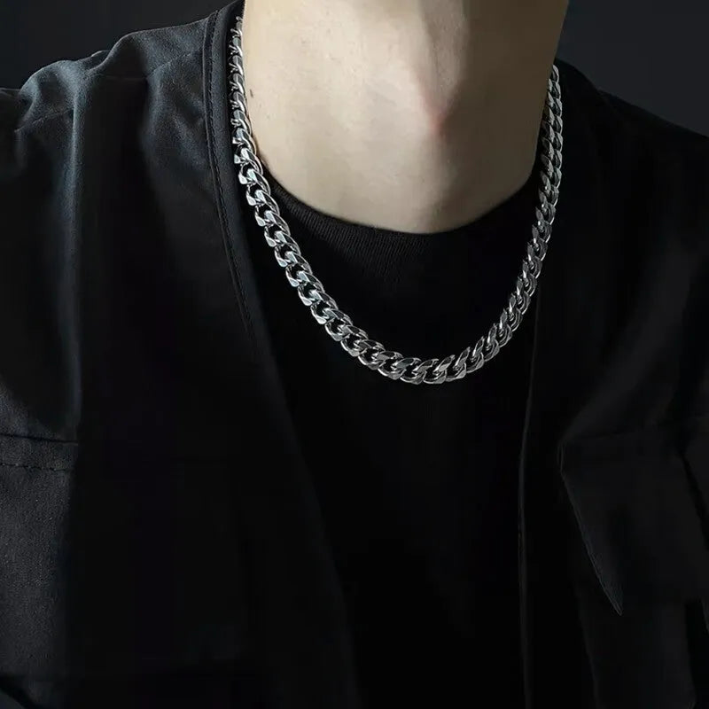 Titanium steel Cuban necklace bold link 10mm width 50cm length hip hop style unisex chain with alloy pendant
