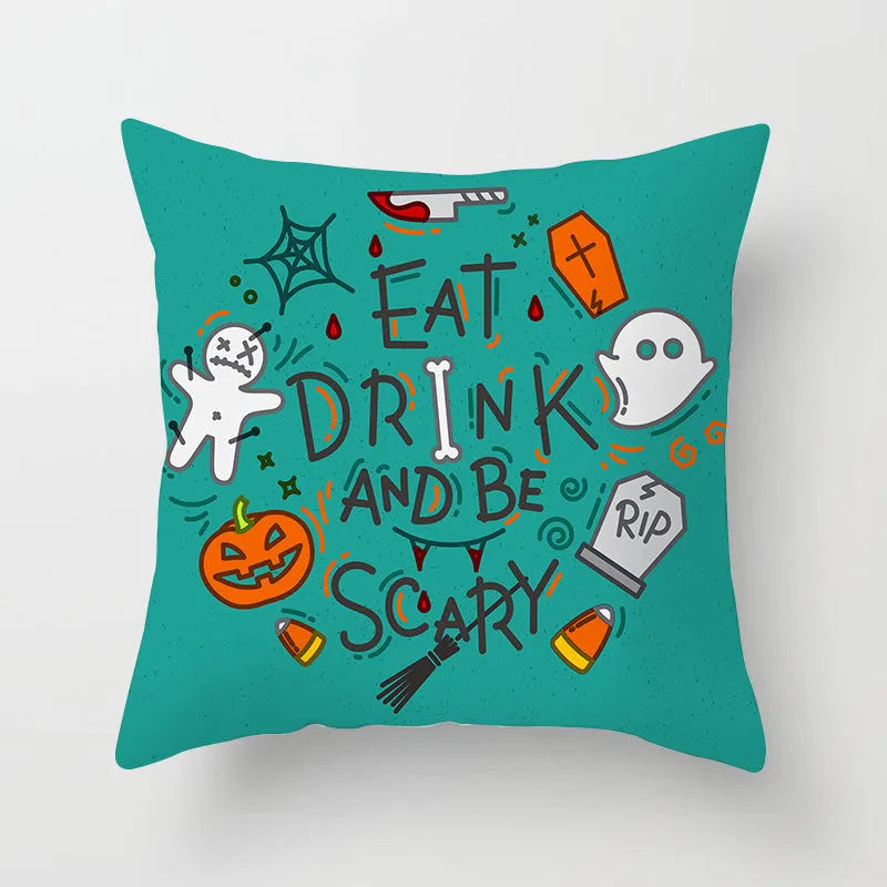 Halloween pillowcase 45x45cm in peach skin fabric with modern simple square design for living room cushion