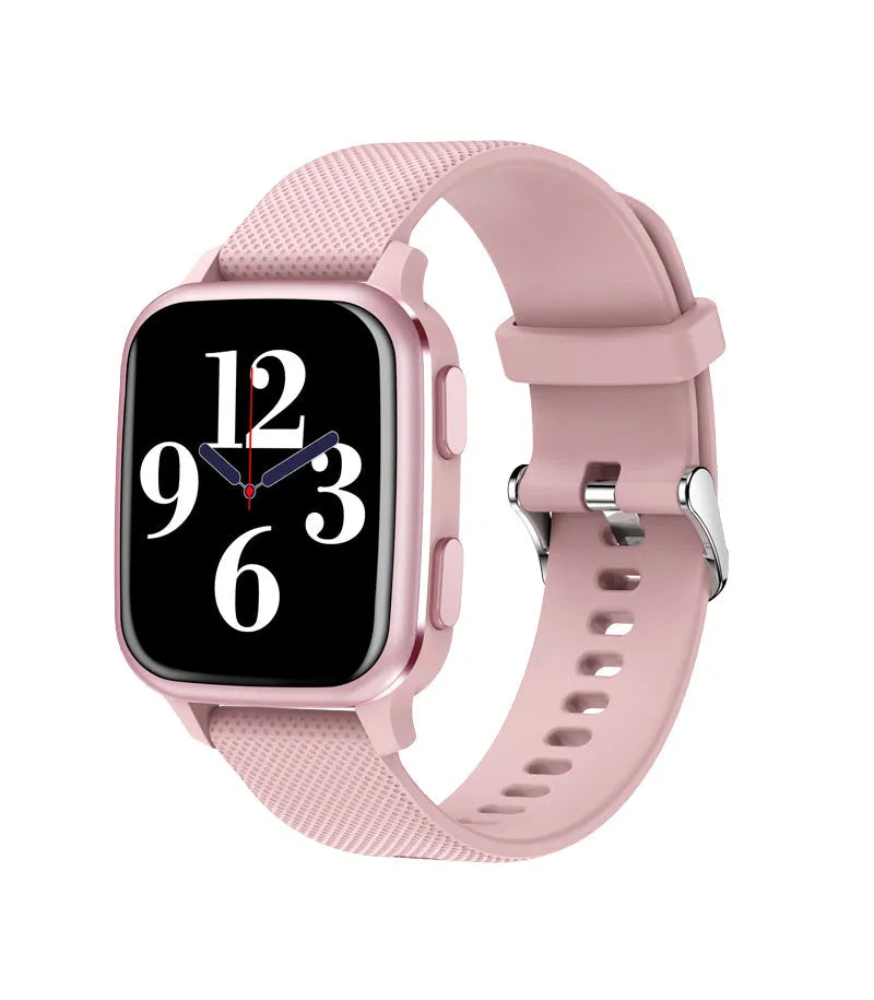 Aluminium alloy smart watch showing Bluetooth call, heart rate monitoring, and menstrual tracking features on display.