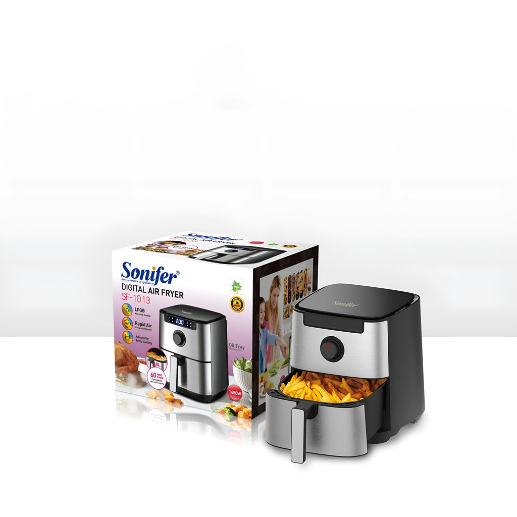 Household 50L touch screen air fryer in black with digital controls and EU plug